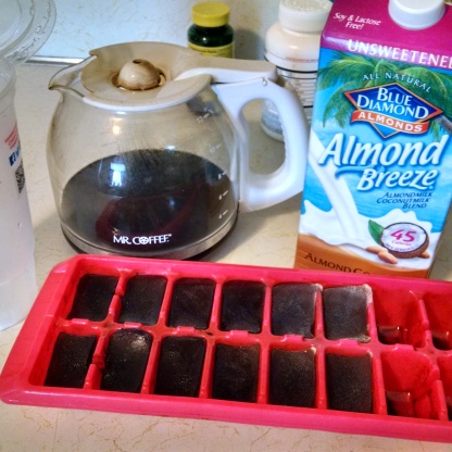 Ingredients! Coffee, coffee ice cubes, coconut almond milk.